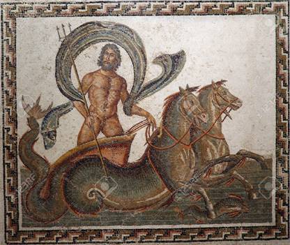 24820354-Mosaico-romano-antico-met-del-3-secolo-raffigurante-Nettuno-viene-disegnato-sul-suo-carro-da-due-ipp-Archivio-Fotografico