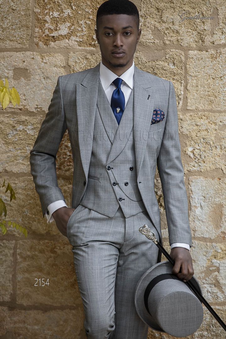 Bespoke morning suit in Prince of Wales with asymmetric vest - Ottavio  Nuccio Gala